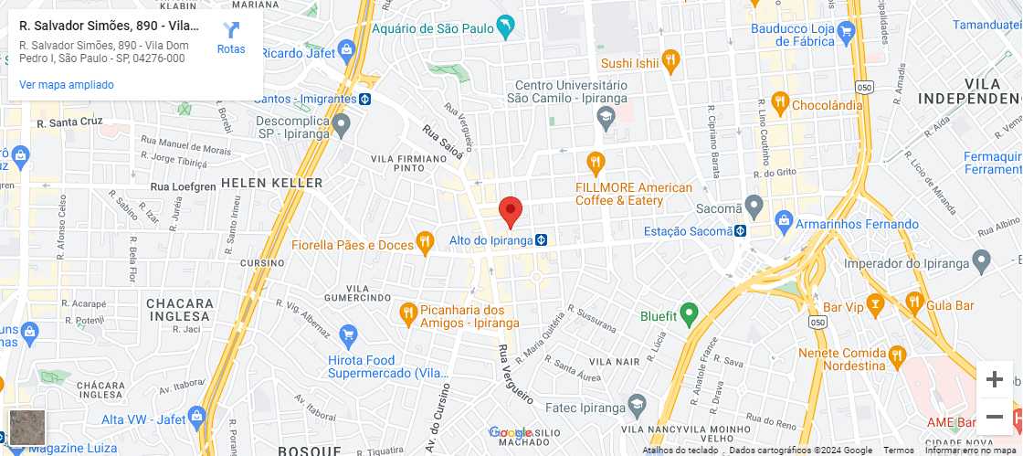 Localização do Smart Home Alto do Ipiranga no Google Maps mostrando que fica a 150m do metrô Alto do Ipiranga, completo em comércio e serviços. Perto de tudo.